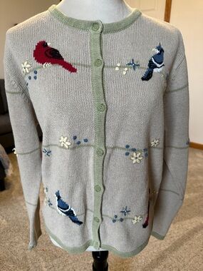 Christopher and Banks hand embroidered grandma bird cardigan sweater large